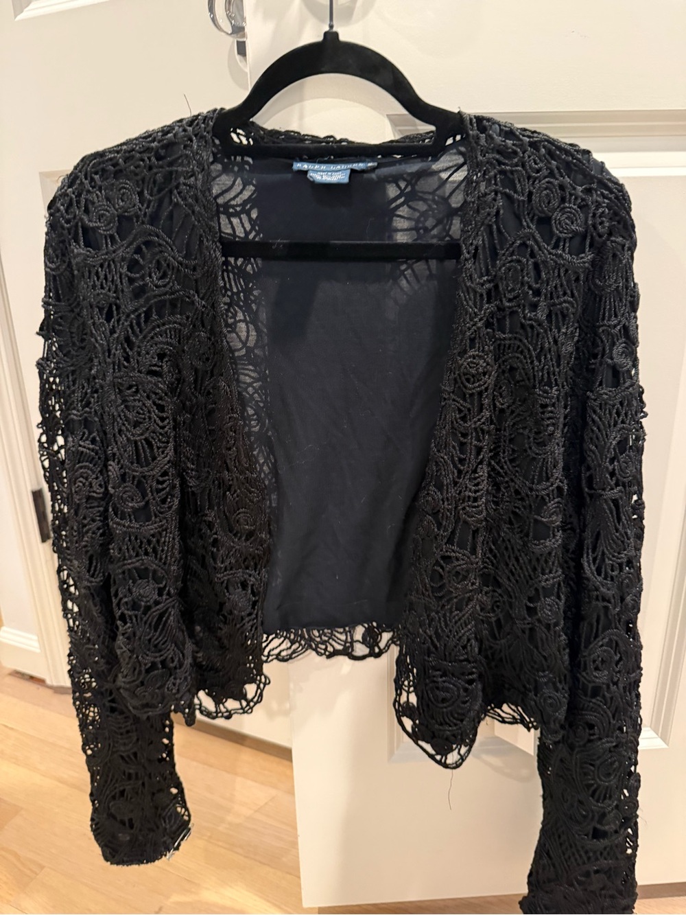 Ralph Lauren Black Crochet Open-Front Cardigan